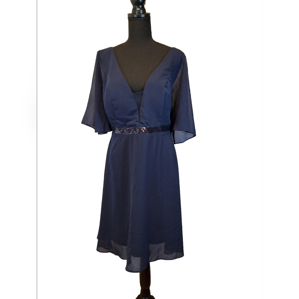 Shein Curve Flutter Sleeve Navy Blue Dress - Perfect for Spring and Summer Event